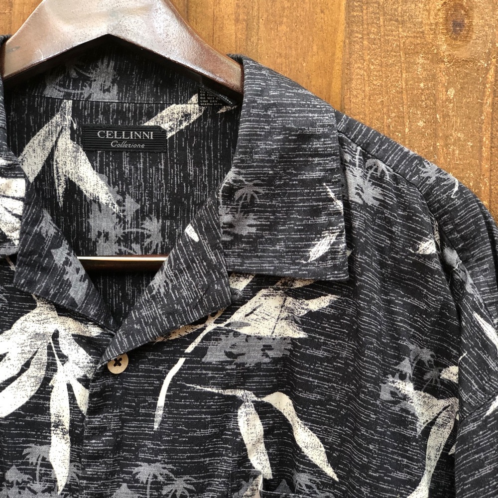 Men’s Cotton Camp Shirt Bamboo Black White